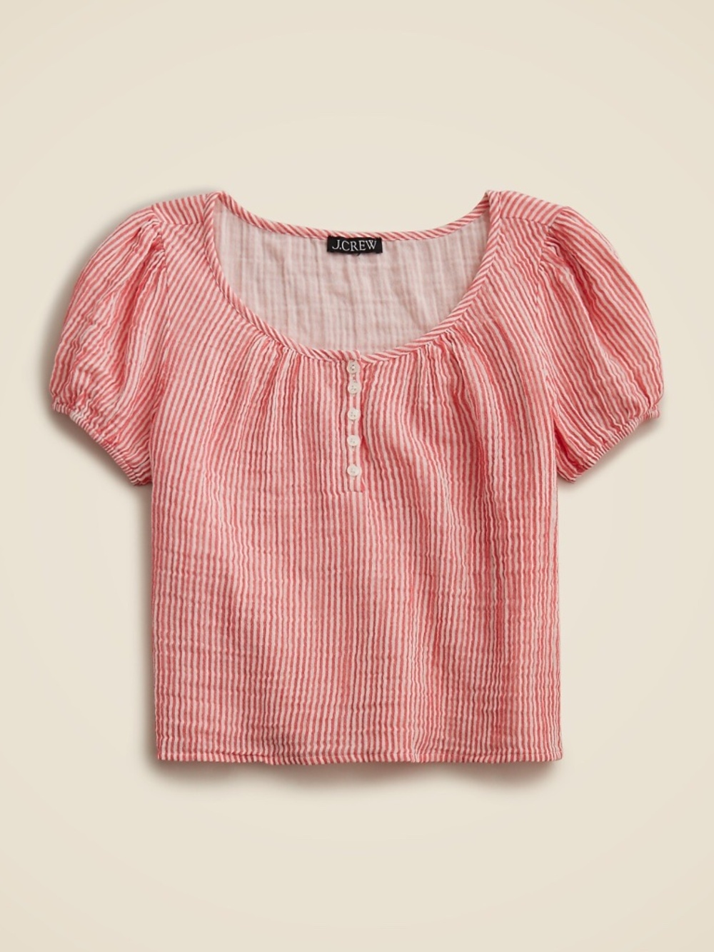 J. CREW Puff-sleeve Henley in Striped Gauze